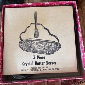Vintage Crystal Butter Dish Spreader Server